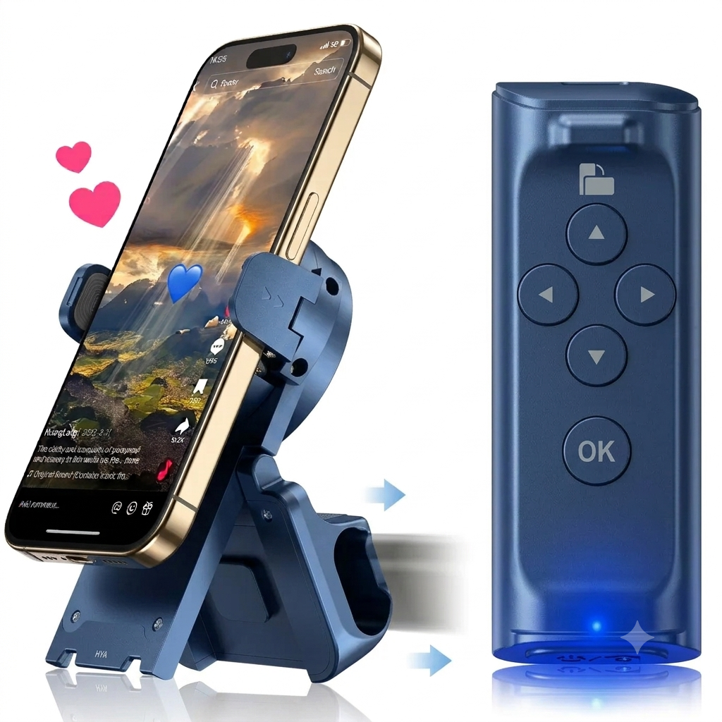 SummerWins TikTok Scrolling Remote with Phone Stand | Wireless Page Turner & Bluetooth Camera Shutter for iOS Android | Hands-Free Selfie & Video Recording Accessory