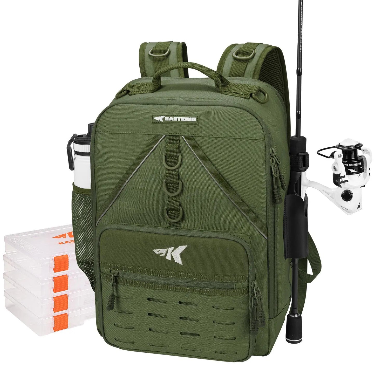40L Fishing Tackle Backpack with 4 Tackle Boxes & Rod Holders