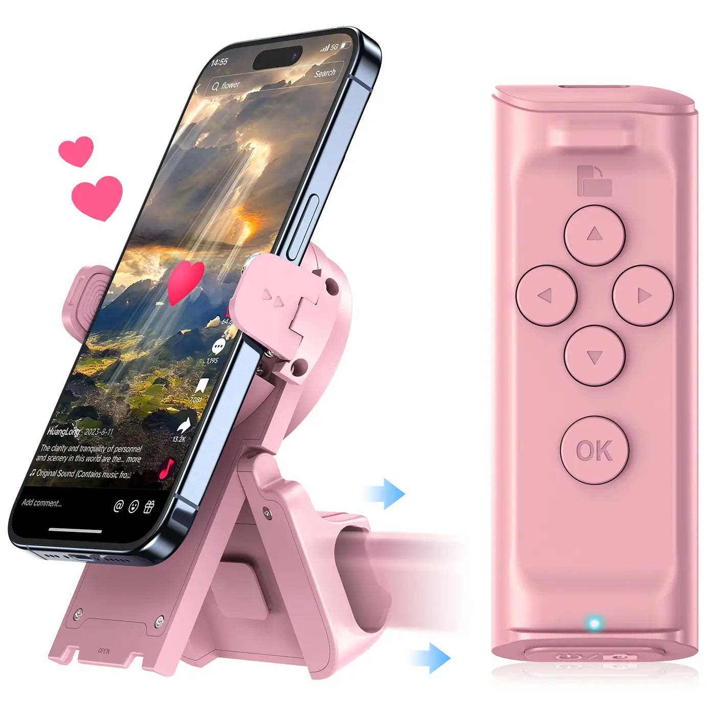SummerWins TikTok Scrolling Remote with Phone Stand | Wireless Page Turner & Bluetooth Camera Shutter for iOS Android | Hands-Free Selfie & Video Recording Accessory