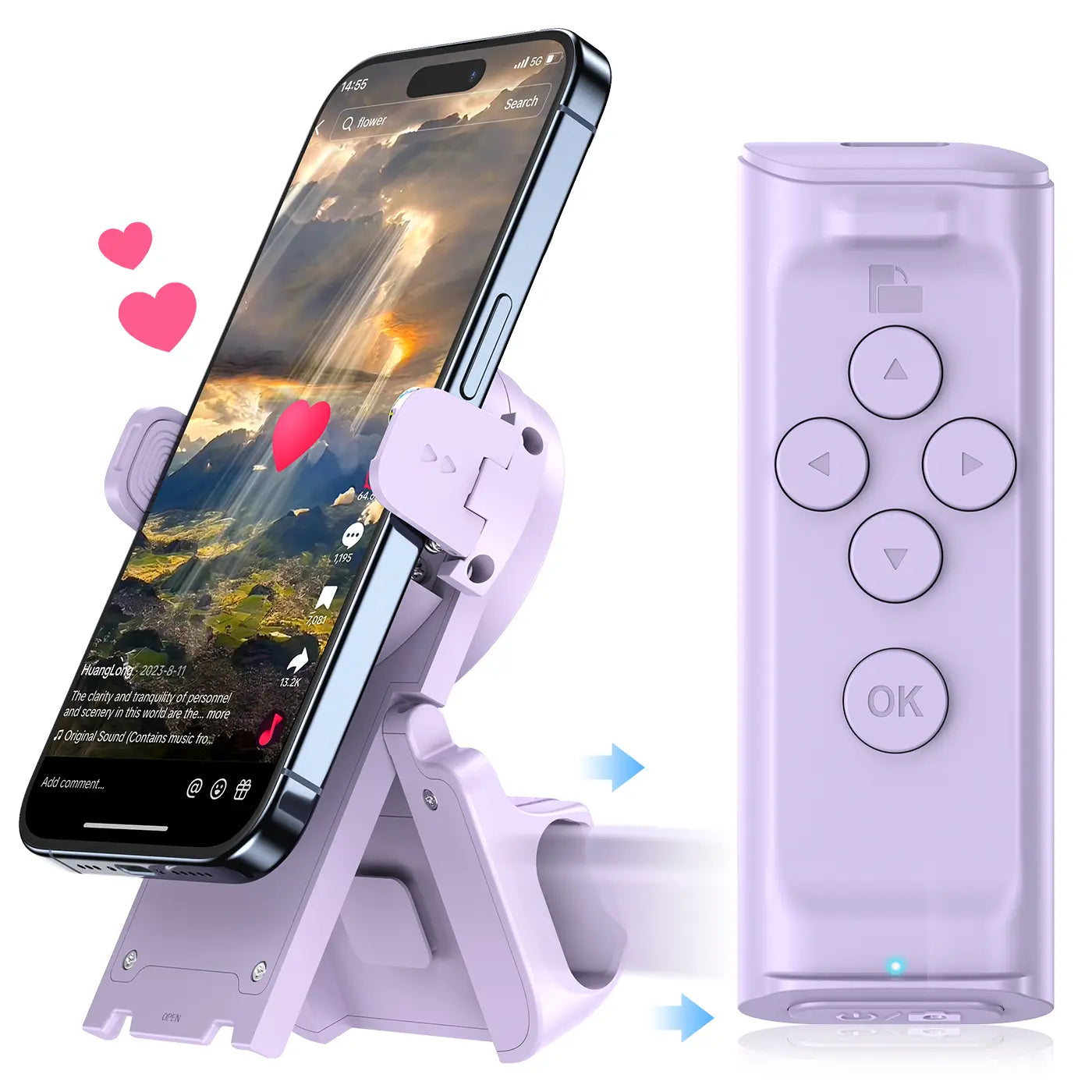 SummerWins TikTok Scrolling Remote with Phone Stand | Wireless Page Turner & Bluetooth Camera Shutter for iOS Android | Hands-Free Selfie & Video Recording Accessory