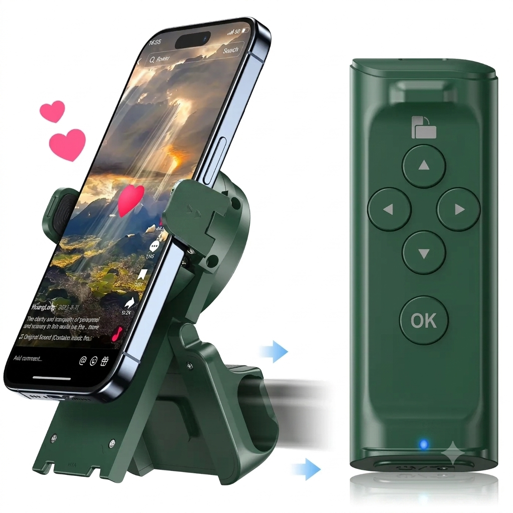 SummerWins TikTok Scrolling Remote with Phone Stand | Wireless Page Turner & Bluetooth Camera Shutter for iOS Android | Hands-Free Selfie & Video Recording Accessory