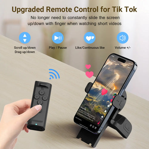 SummerWins TikTok Scrolling Remote with Phone Stand | Wireless Page Turner & Bluetooth Camera Shutter for iOS Android | Hands-Free Selfie & Video Recording Accessory