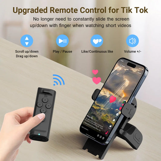 SummerWins TikTok Scrolling Remote with Phone Stand | Wireless Page Turner & Bluetooth Camera Shutter for iOS Android | Hands-Free Selfie & Video Recording Accessory