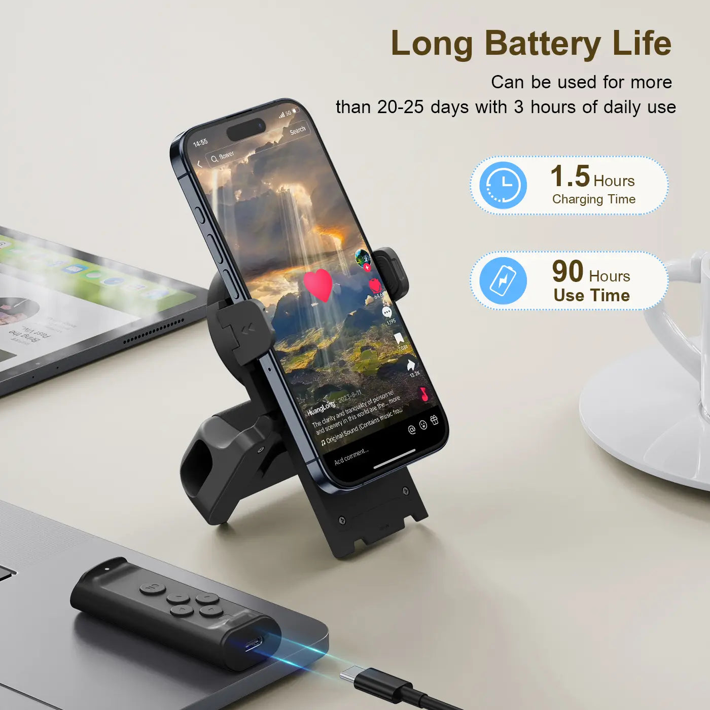 SummerWins TikTok Scrolling Remote with Phone Stand | Wireless Page Turner & Bluetooth Camera Shutter for iOS Android | Hands-Free Selfie & Video Recording Accessory
