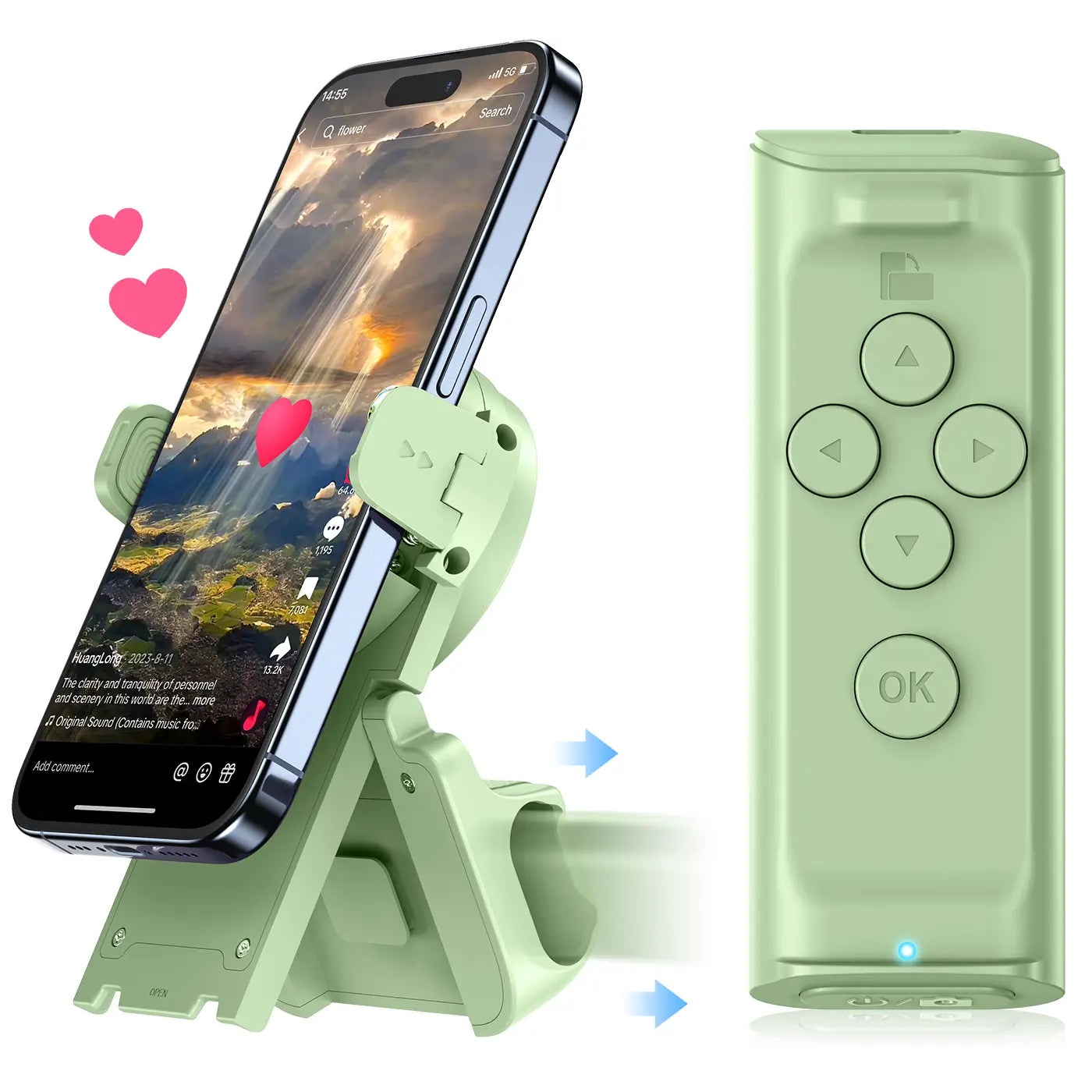 SummerWins TikTok Scrolling Remote with Phone Stand | Wireless Page Turner & Bluetooth Camera Shutter for iOS Android | Hands-Free Selfie & Video Recording Accessory