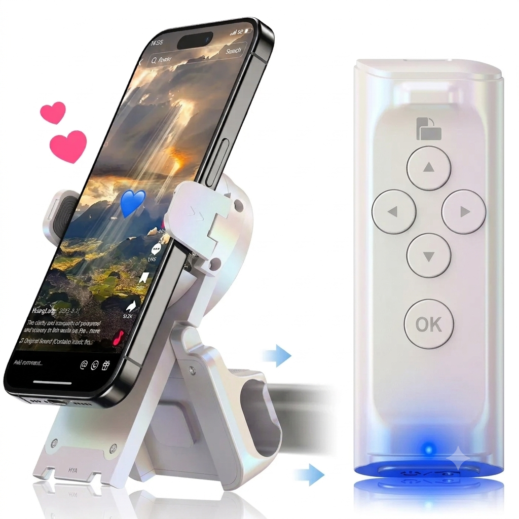 SummerWins TikTok Scrolling Remote with Phone Stand | Wireless Page Turner & Bluetooth Camera Shutter for iOS Android | Hands-Free Selfie & Video Recording Accessory