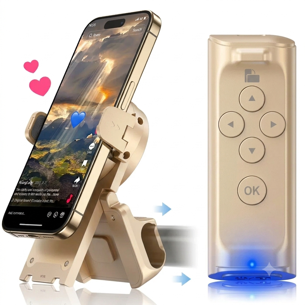 SummerWins TikTok Scrolling Remote with Phone Stand | Wireless Page Turner & Bluetooth Camera Shutter for iOS Android | Hands-Free Selfie & Video Recording Accessory